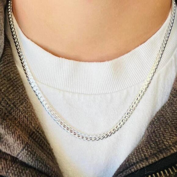 Y2K Vintage Silver Flat Chain Necklace Unisex 20" Streetwear Jewelry New - Picture 8 of 10